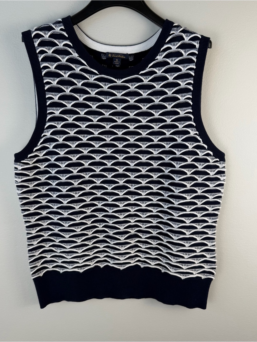 Brooks Brothers Womens Sweater Vest Navy White Scallop Pattern Nautical Sz XL